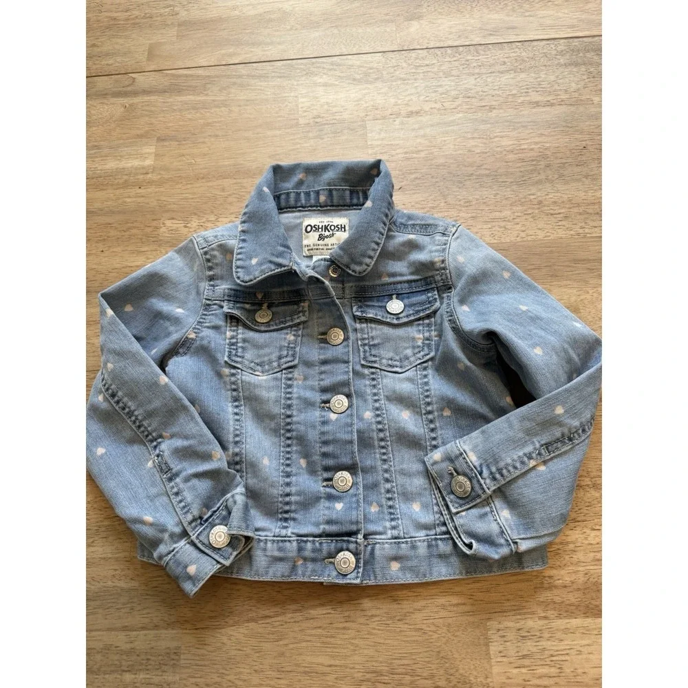 Oshkosh Bgosh Y2K Denim Jean Jacket Hearts Girls 4 Cotton VTG